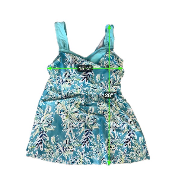Summer Wear Aqua Blue Floral Tankini Swimsuit Top & Boy Shorts Set Women Size L - Picture 7 of 7
